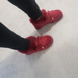 Burgundy Fur Slides